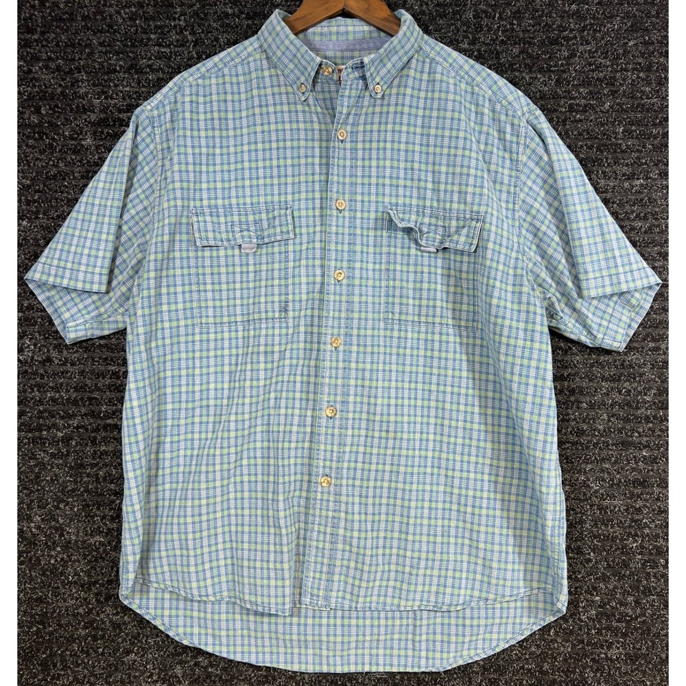 Wrangler Rugged Wear Plaid Button Up‎ Short Sleeve Outdoor Shirt XL